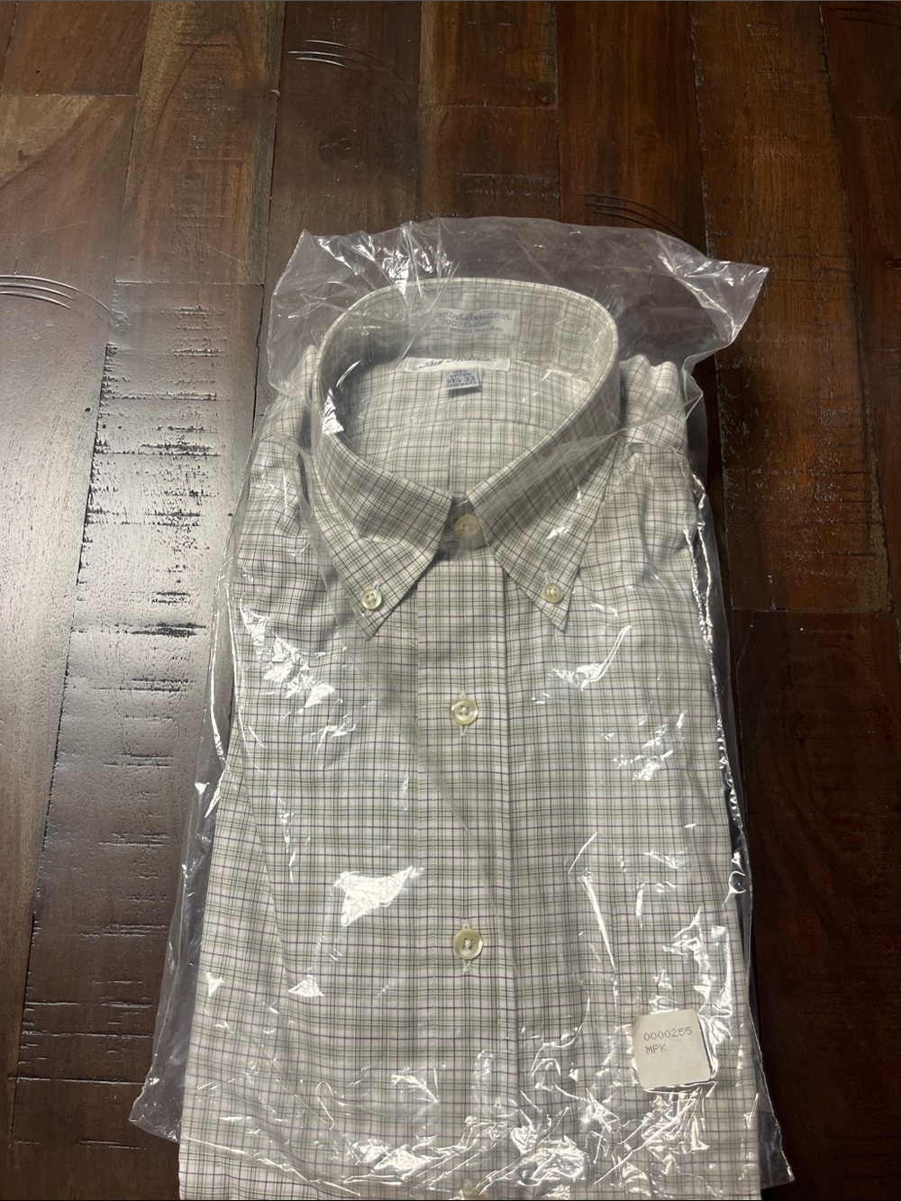 Paul Fredrick Men's Light Gray and Green Plaid Dress Shirt
